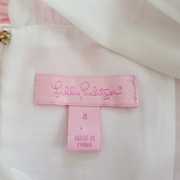 Lilly Pulitzer Kailey Dress Pink Fit & Flare Party Chiffon Neck Women 4 - Picture 10 of 13